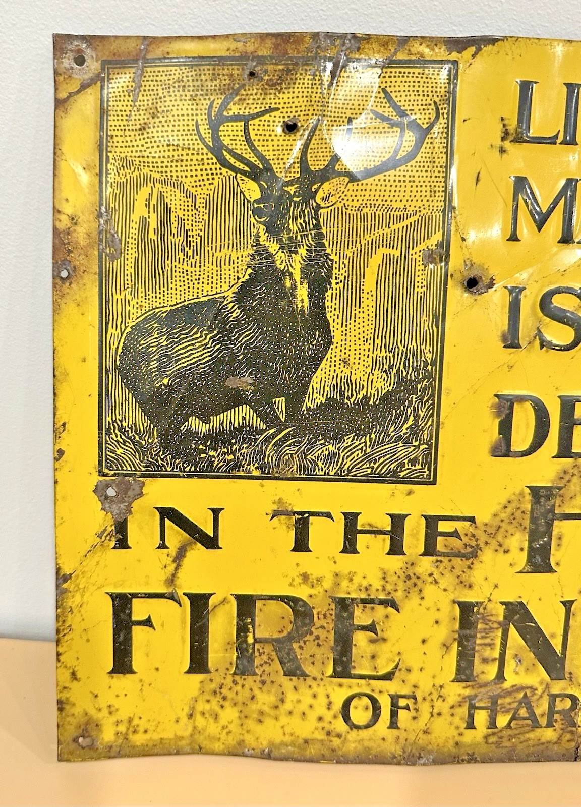 Vintage Hartford Fire Insurance Live Stock Market Metal Sign 23 1/2&Prime; X 11 1/4&Prime;