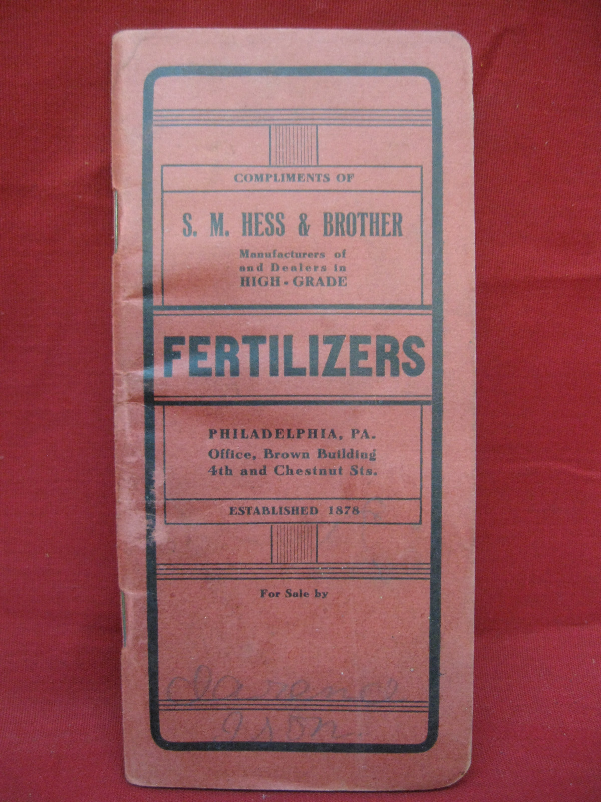 Unique Antique 1907 SM Hess & Brother Advertising Fertilizer Memo Notebook