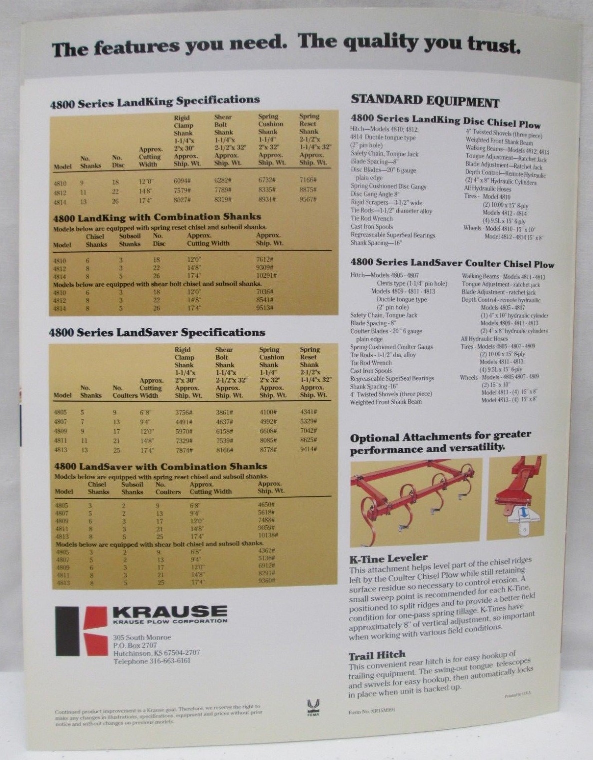 Krause Coulter Disc Chisels 4800 Series Landsaver LandKing 5-13 Shank Brochure