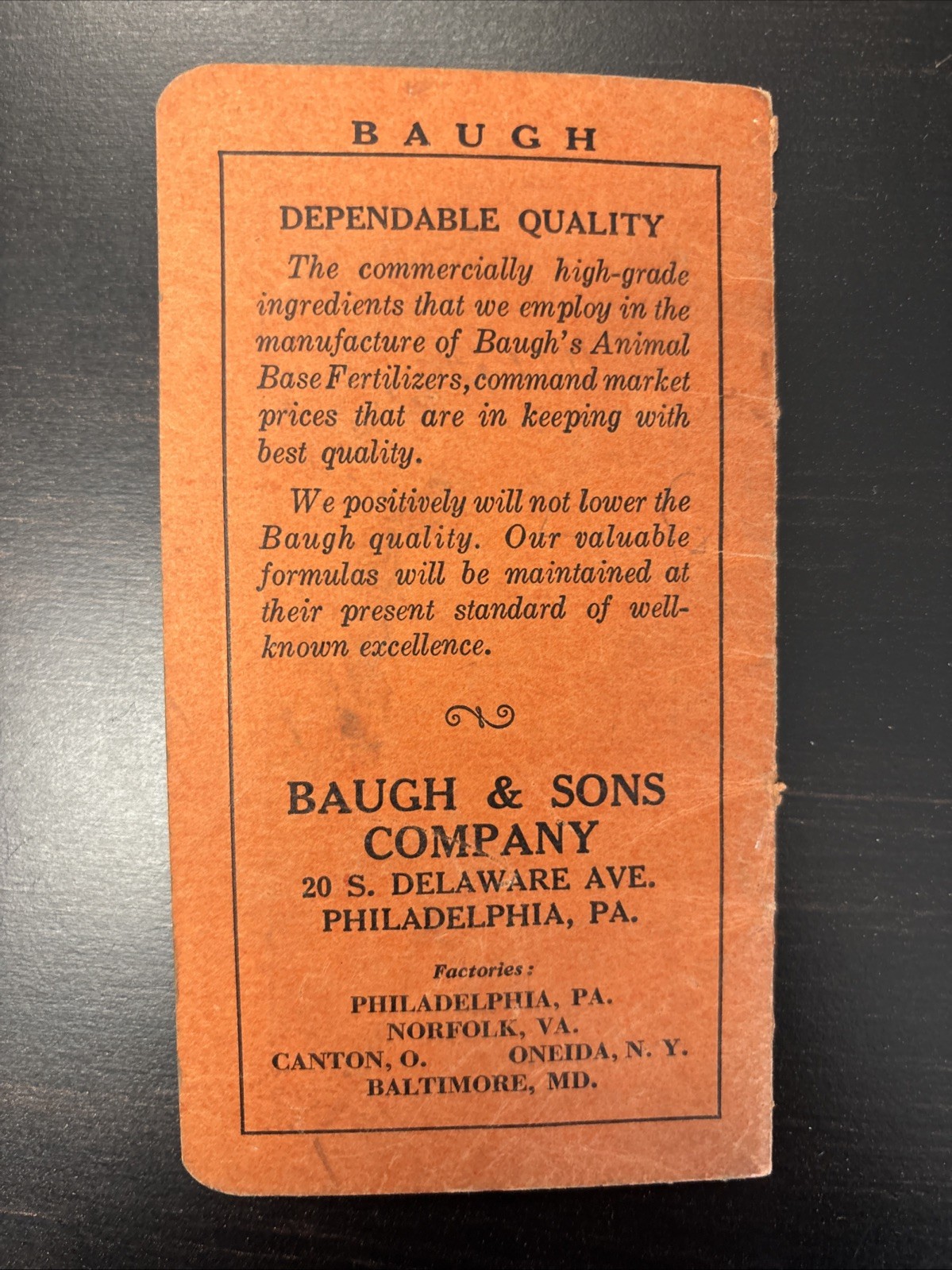 Baugh’s Animal Base Fertilizer Notebook 1933 Philadelphia, PA