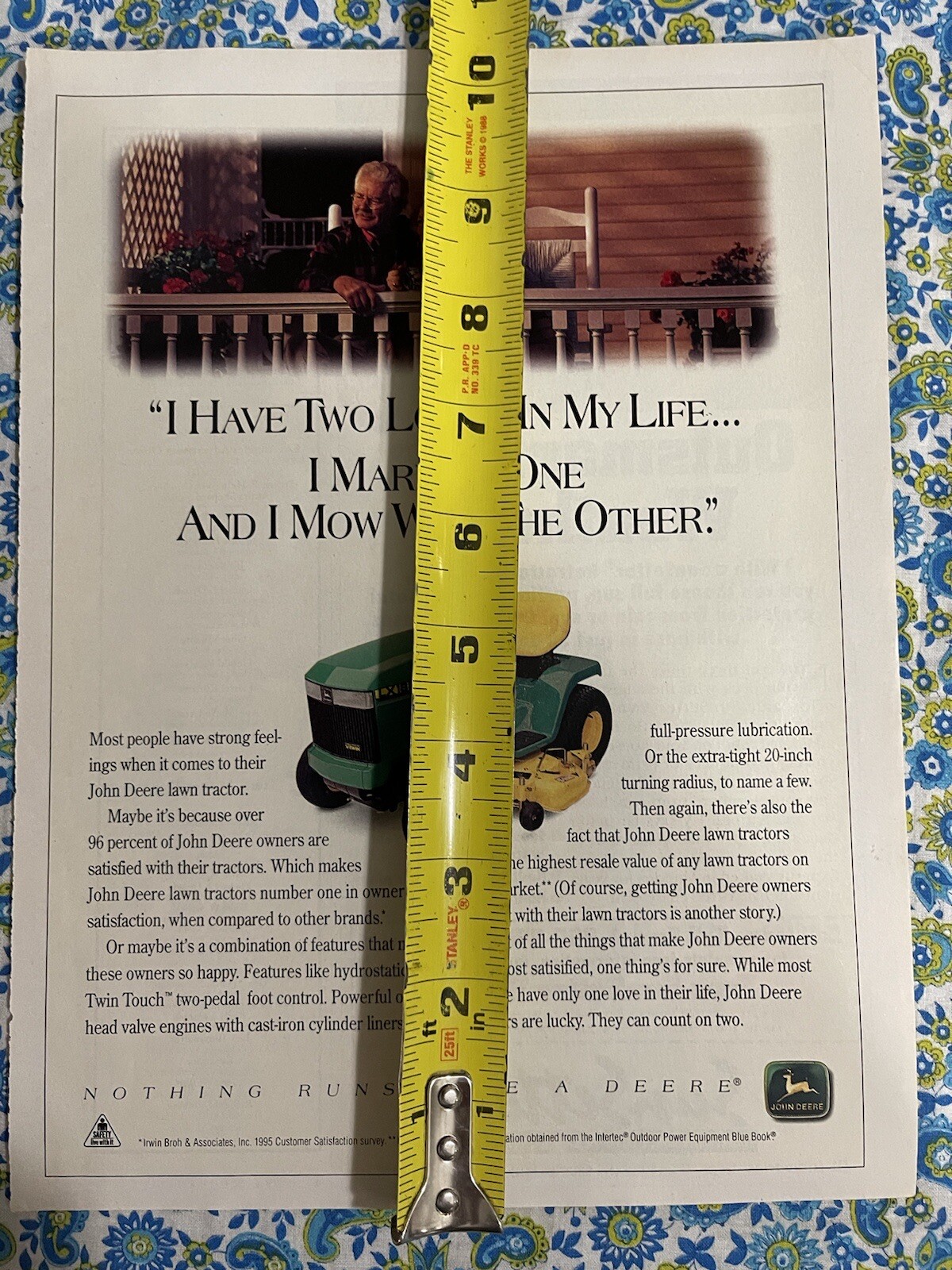 Vintage 90’s John Deere Garden Tractor Print Ad Two Loves In My Life