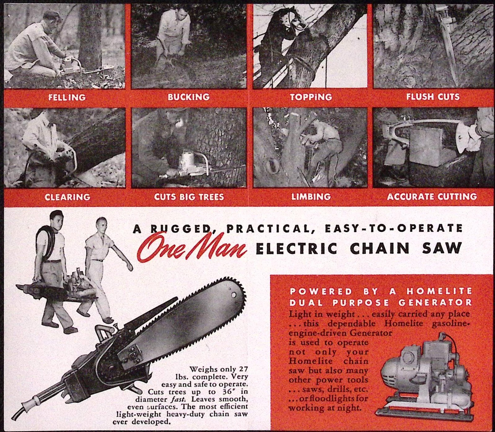 1952 Homelite One Man Chain Saw Brochure Homelite Corp Geneva NY