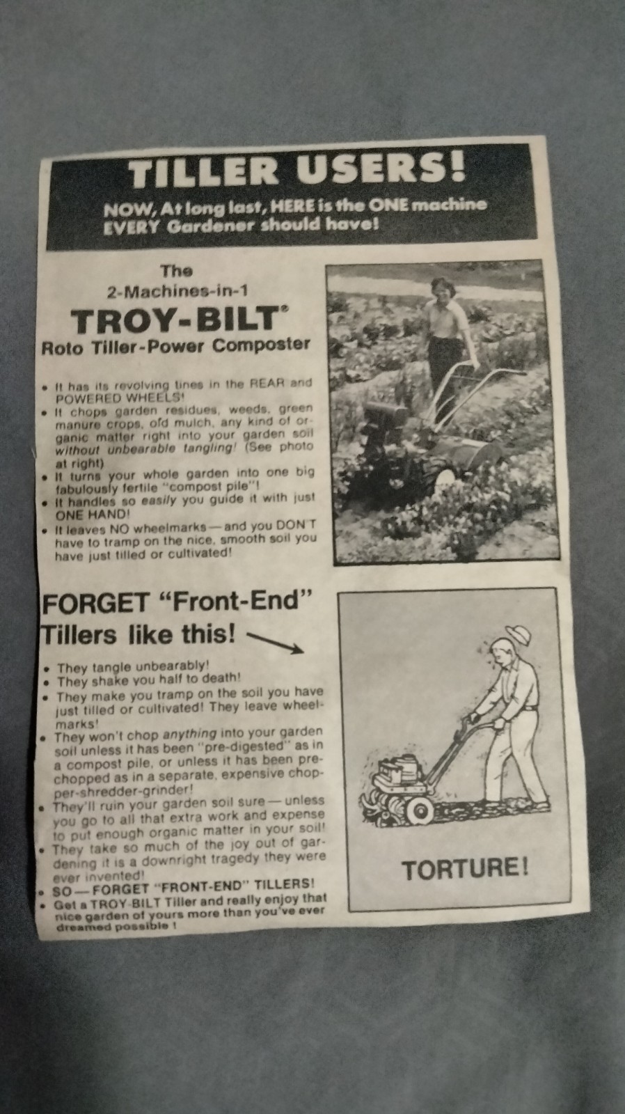 Troy-Bilt Roto Tiller Power Composter Advertising Brochure Agriculture