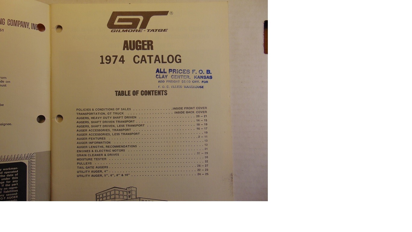 Vintage 1974 Gilmore-Tatge Conveying Systems Augers Catalog Clay Center Kansas