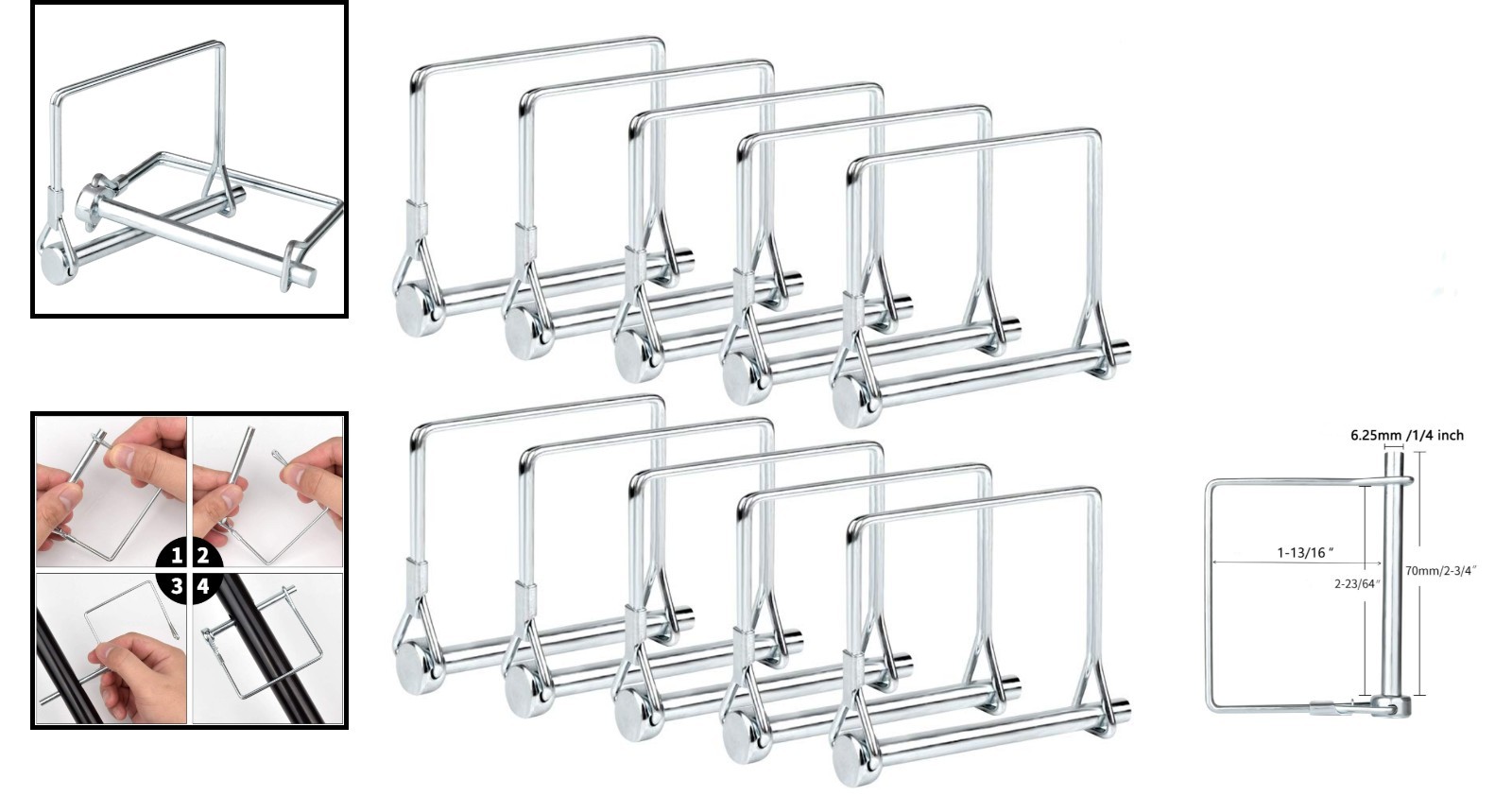 High-Load Capacity 10 PCS Lock Pins 1/4&Prime; for Farming & Trailer Applications