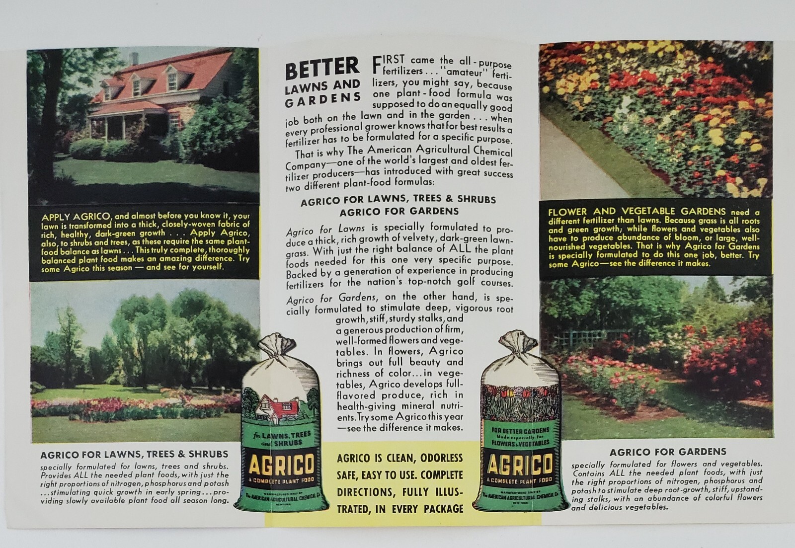 1930s Agrico American Agricultural Chemical Lawn Garden Fertilizer Vtg Pamphlet