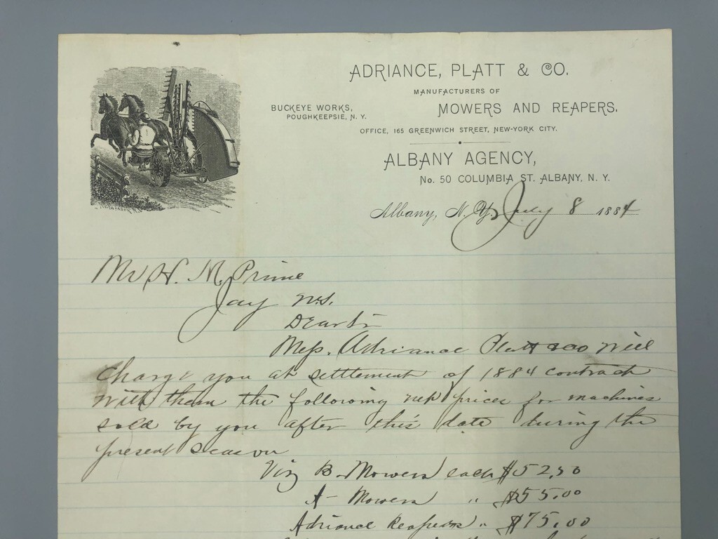 1884 & 1897 Adriance Platt BUCKEYE MOWER Reaper Letters Antique FARM Advertising