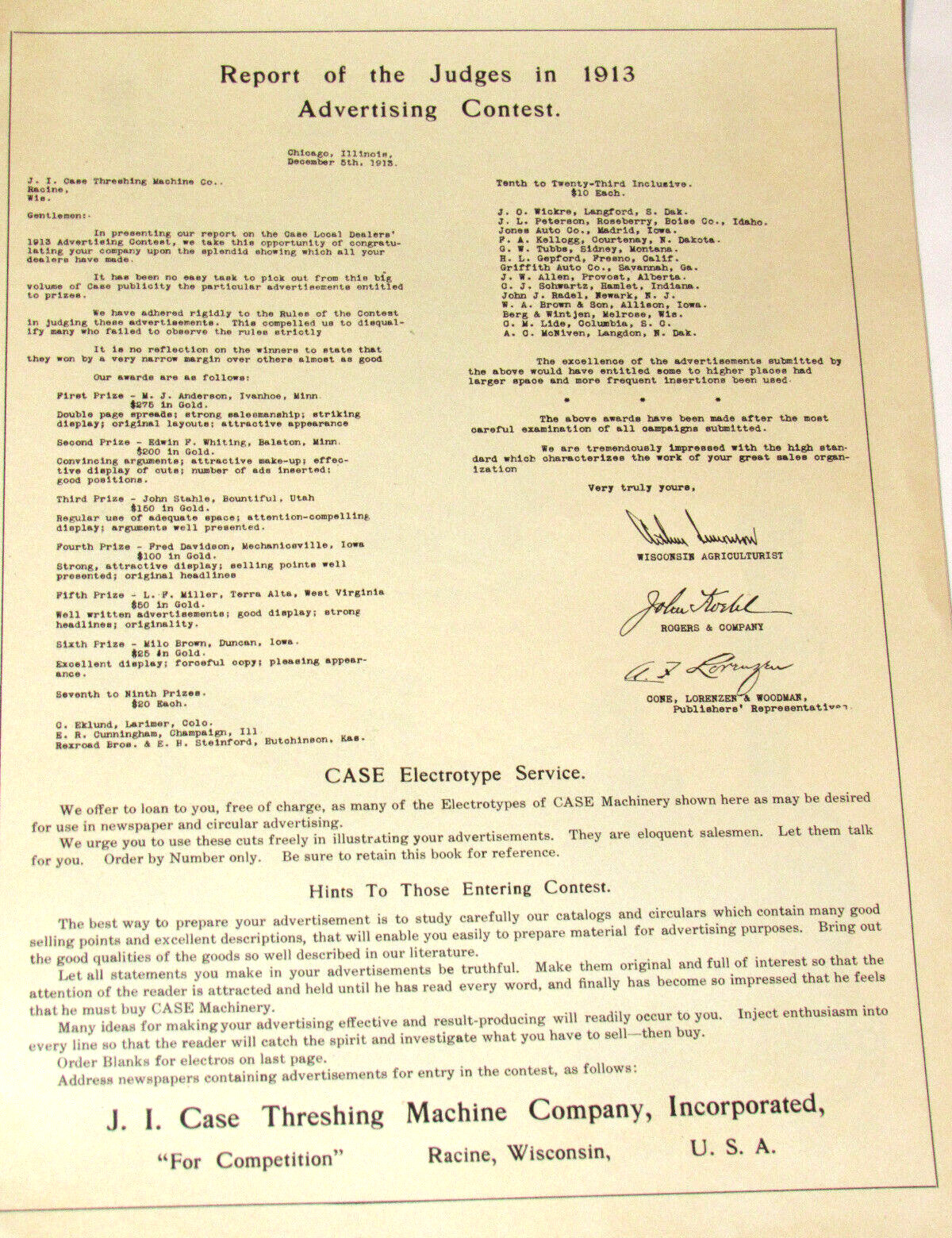 1914 JI CASE DEALER CONTEST BOOKLET! ELECTROTYPE CATALOG! TRACTORS/CARS/THRESHER