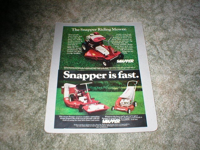 Vintage SNAPPER Lawn Mower & Riding Mower Ads ( Partial ads) Smoke free