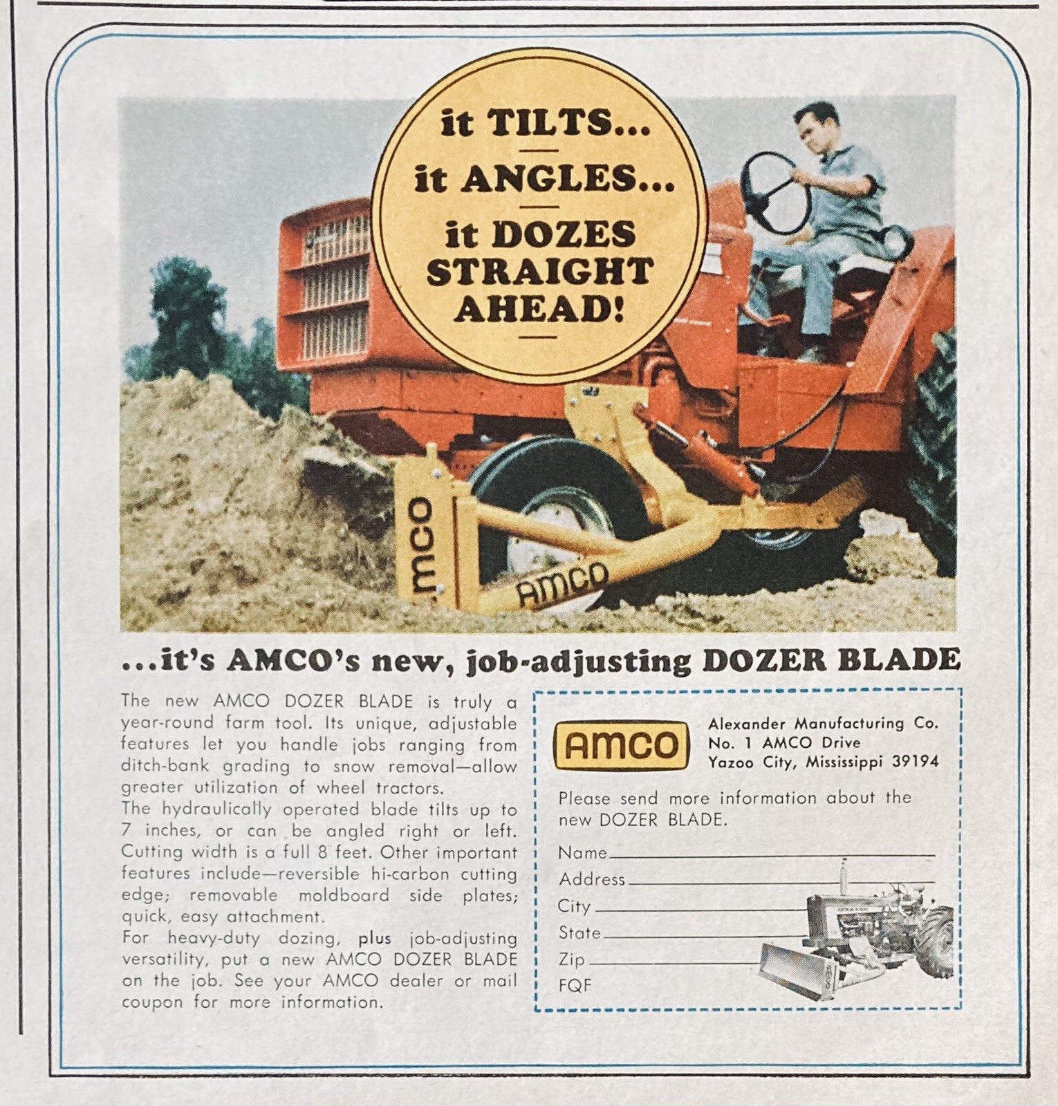 1966 AD(XH35)~AMCO, YAZOO CITY, MISSISSIPPI. AMCO DOZER BLADE