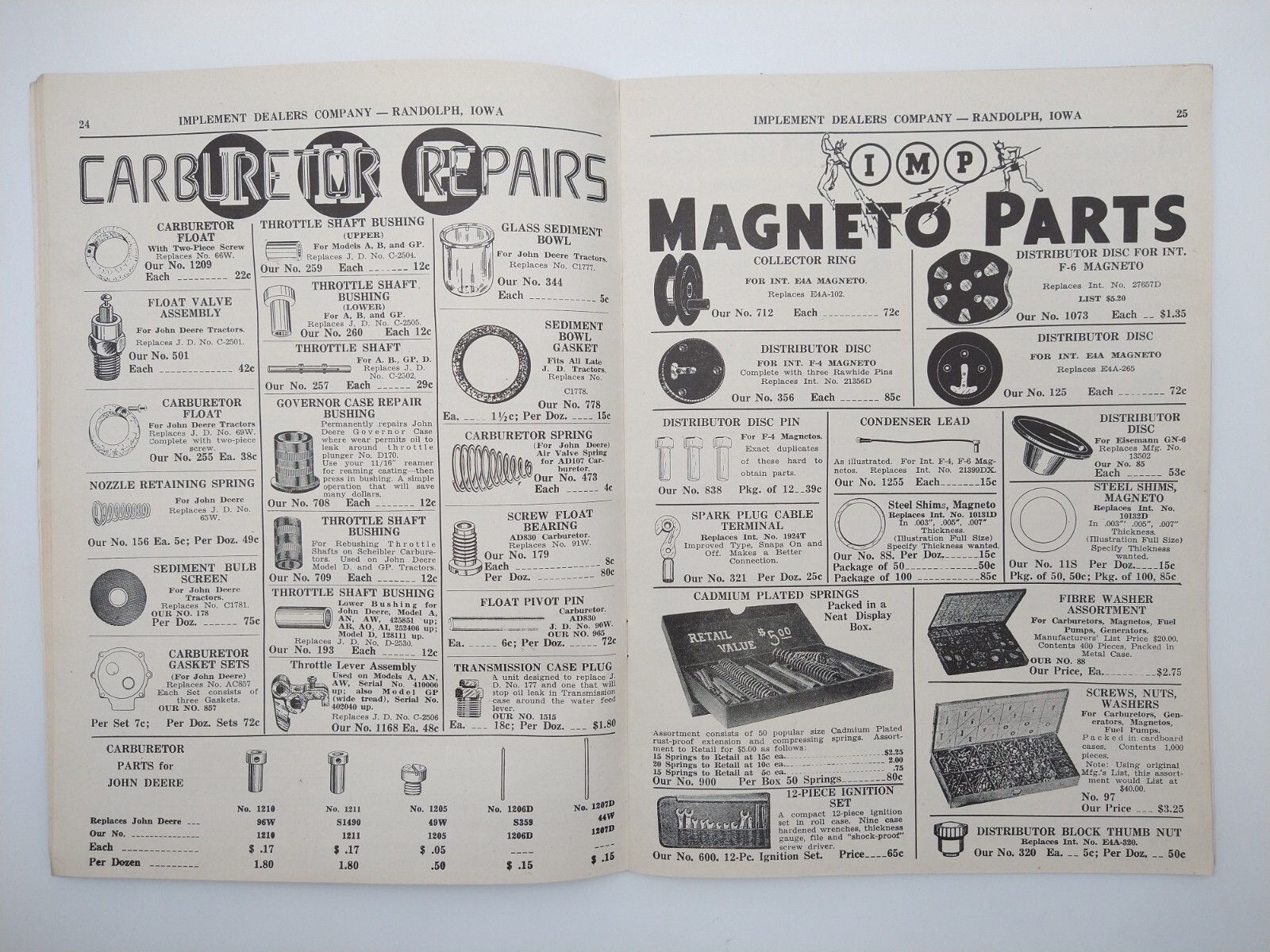 VTG 1943 Implement Dealers Co. Catalog RANDOLPH IA Tractor Truck Parts DEVIL IMP