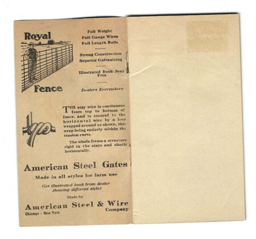 1919 Ad Premium Memo Book Royal Fence American Steel Wire Seiffert Lumber Avoca