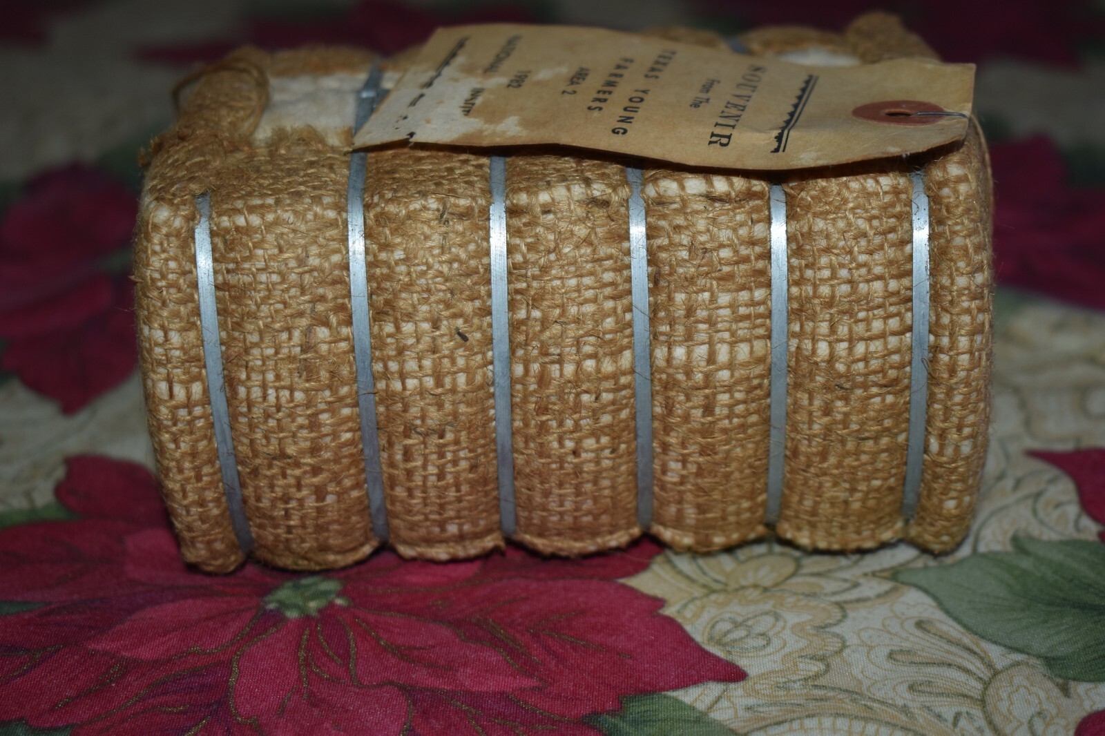 Vintage Souvenir Real Mini Cotton Bale From The Texas Young Farmers Area 2 1982 
