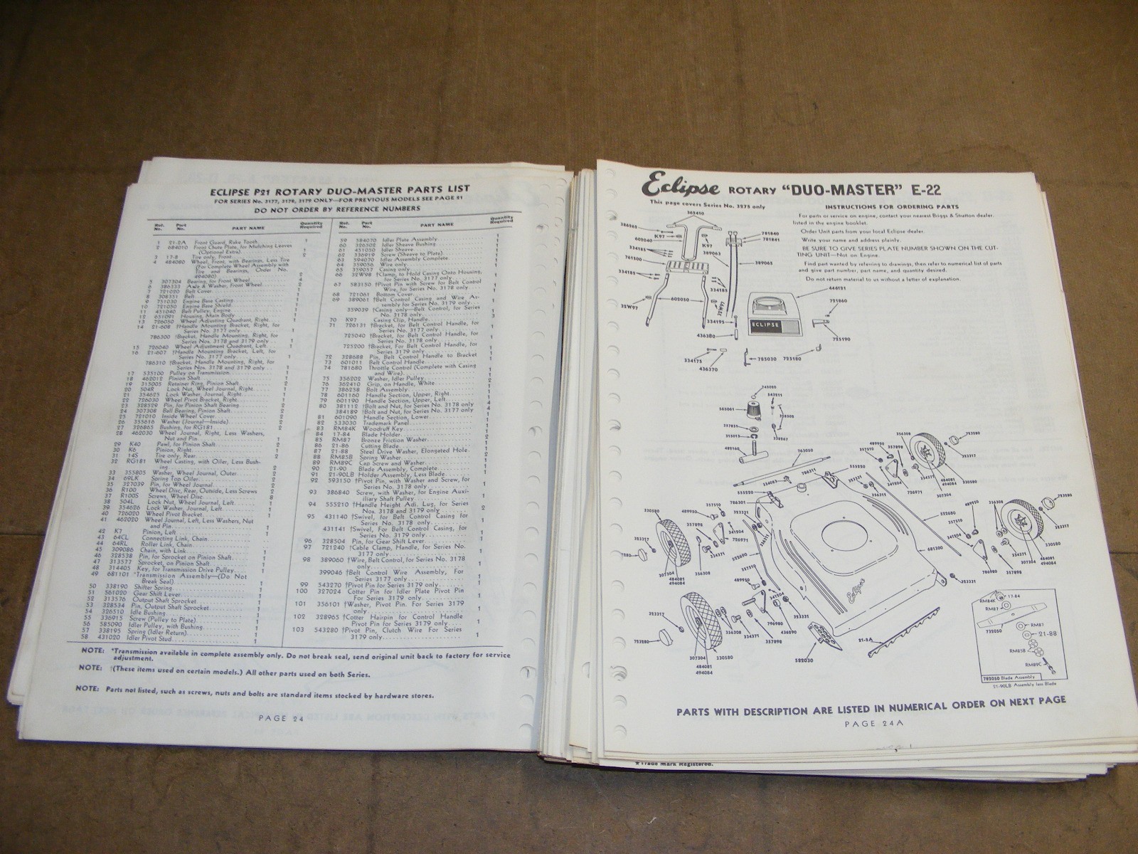 1960s Hahn Eclipse Mower Master Parts Catalog Maintenance Manual