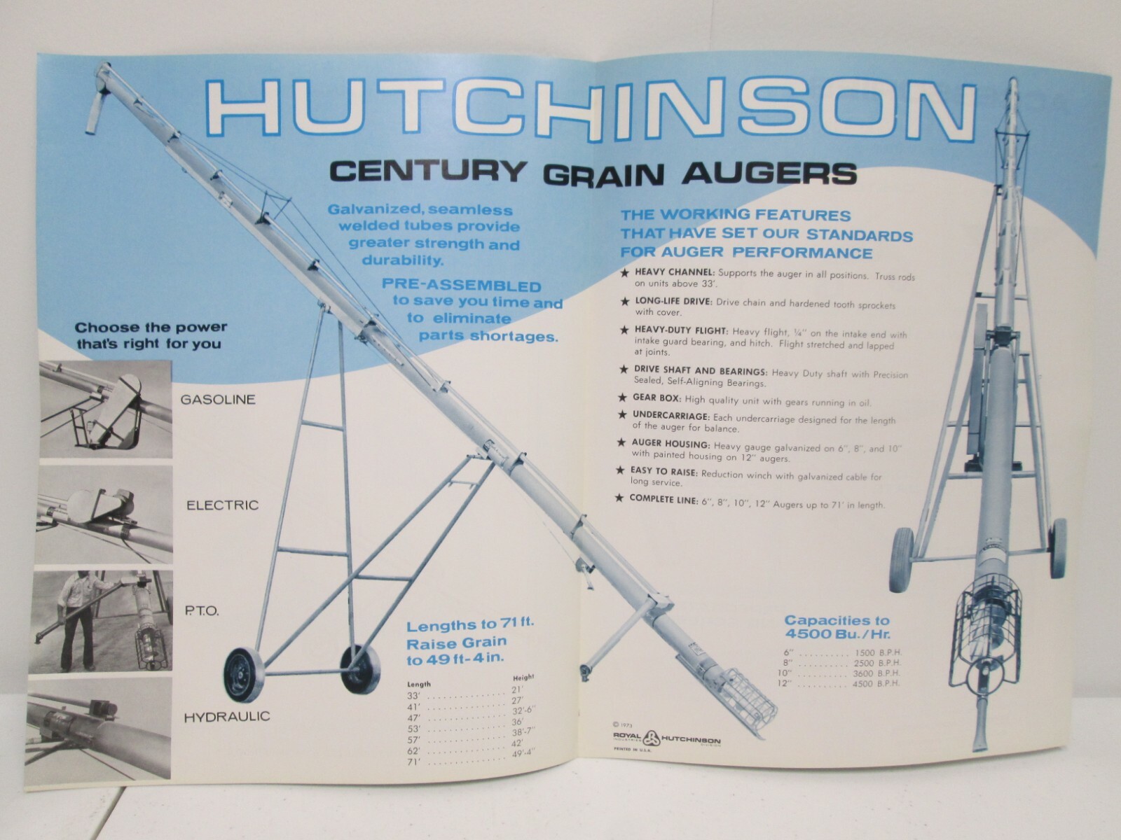 Royal Industries Hutchinson Portable Augers Brochure Century Grain 1973