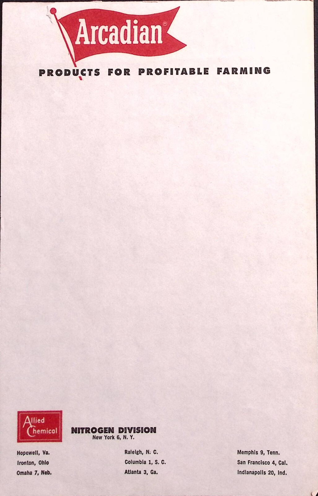 1940s ARCADIAN FARMING PRODUCTS NITROGEN DIVISION ADVERTISING LETTERHEAD Z424