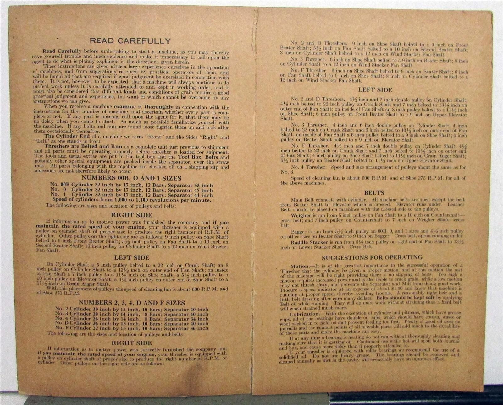 1930s Pioneer Grain Threshers Specs Agricultural Owners Manual Folder
