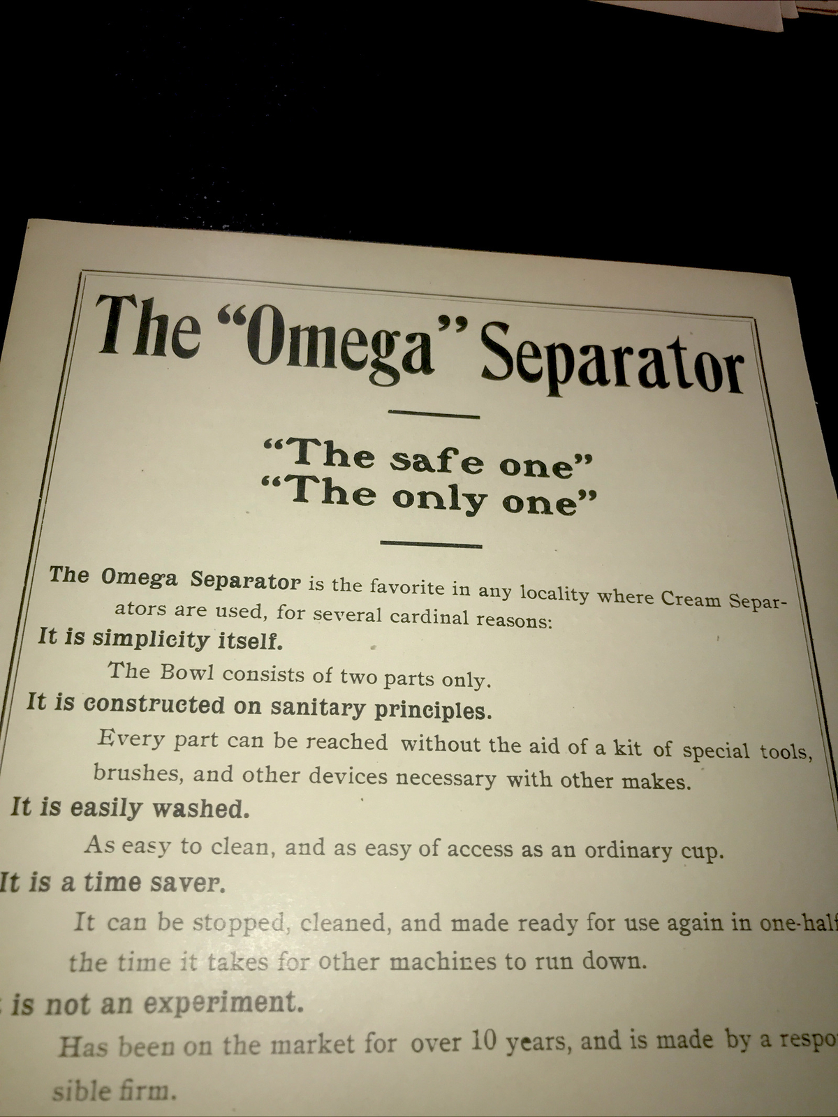 1905 Omega Separator Farm Advertising – Lansing – Michigan