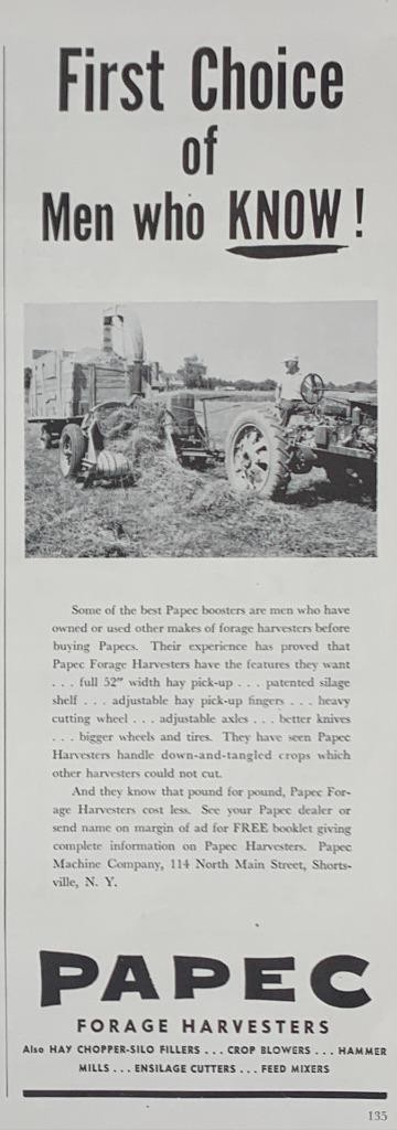 Magazine Ad* – 1952 – Papec Forage Harvesters – Shortsville, NY