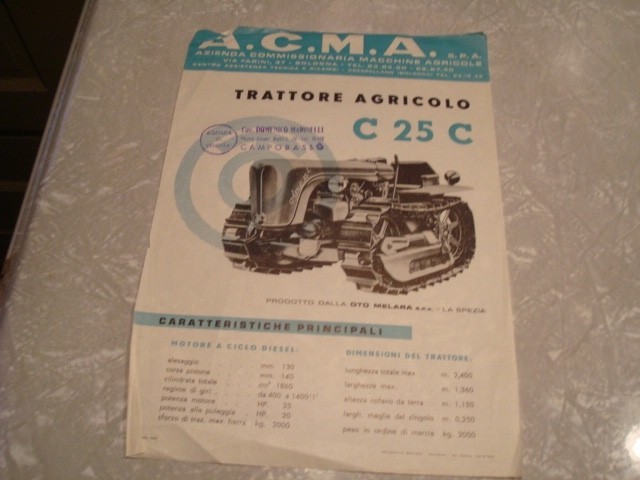 Italian Tractor, Crawler Leaflet Trattore Agricolo C 25 C OTO Melara