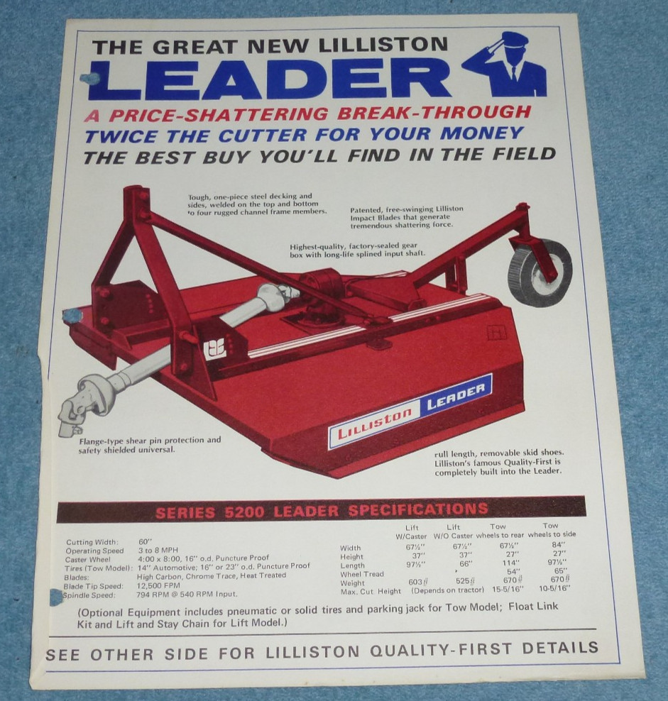 Vintage Lilliston Series 5200 Leader Rotary Cutter Farm Equipment Brochure Specs