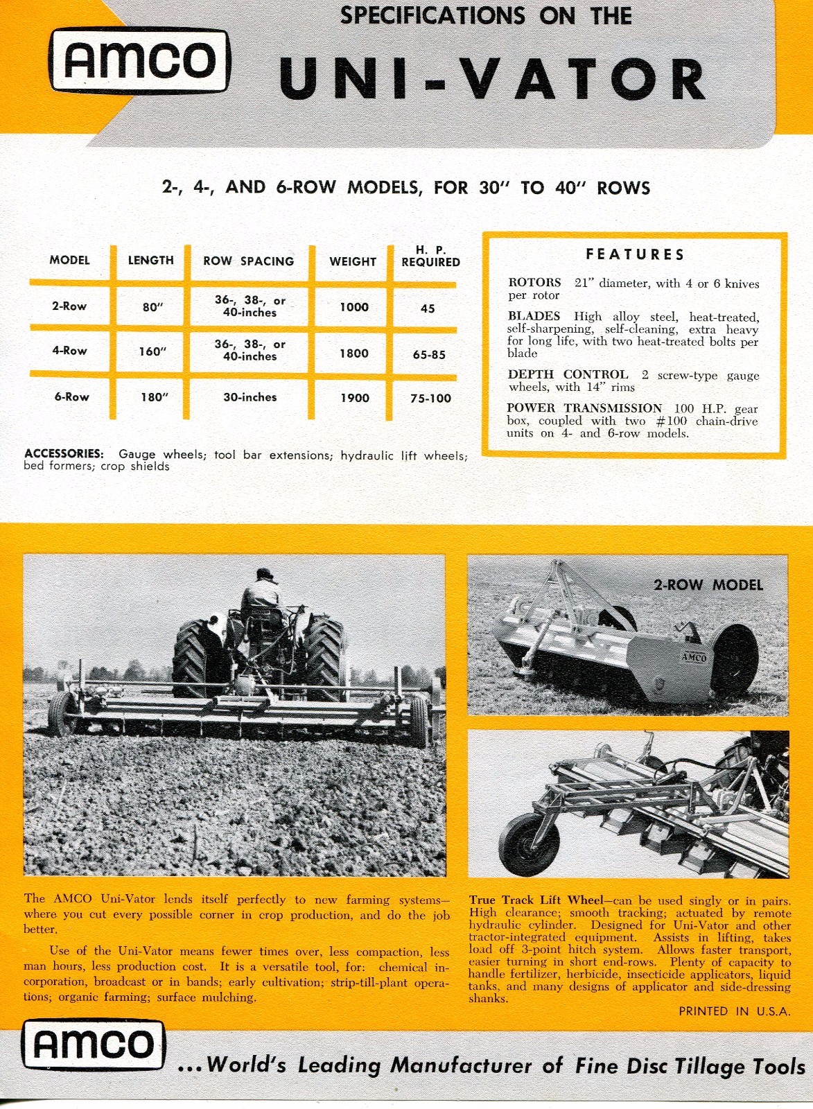 1966 Brochure Print Ad of Amco Uni-Vator Tillage-Cultivator Oliver 1850 Tractor