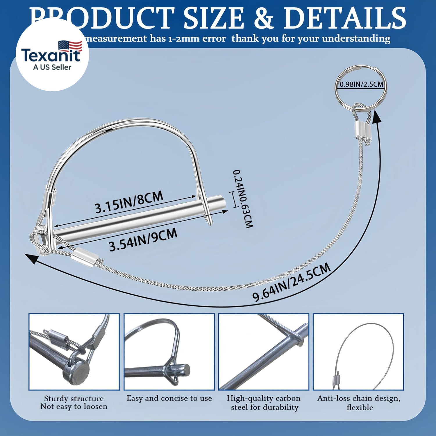 2Pack Locking Pins,Trailer Pin with Anti-Lost Rope Ring,Premium Trailer Hitch Pi
