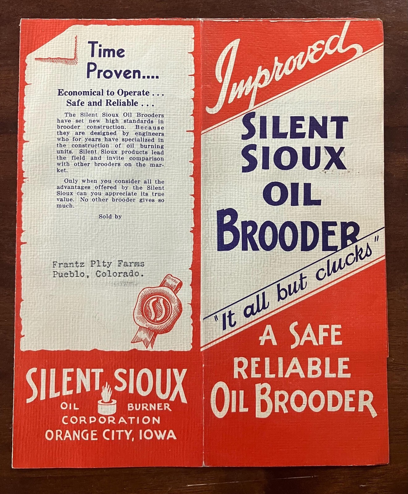 1930&rsquo;s Silent Sioux Oil Brooder Fold Out Advertising Brochure Frantz Poultry Far