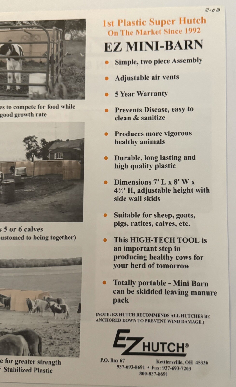 Cattle Ranch 2003 EZ Hutch Mini Grain & Hay Feeders Dealer Sales Brochure 2 Page
