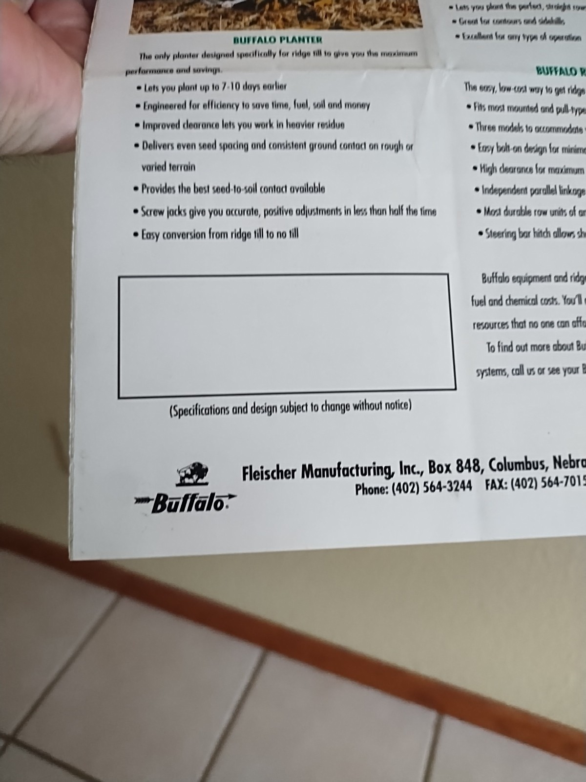 1991 Buffalo Cultivator Brochure Fleischer Mfg Columbus NE USA Farm Field Ag Ad