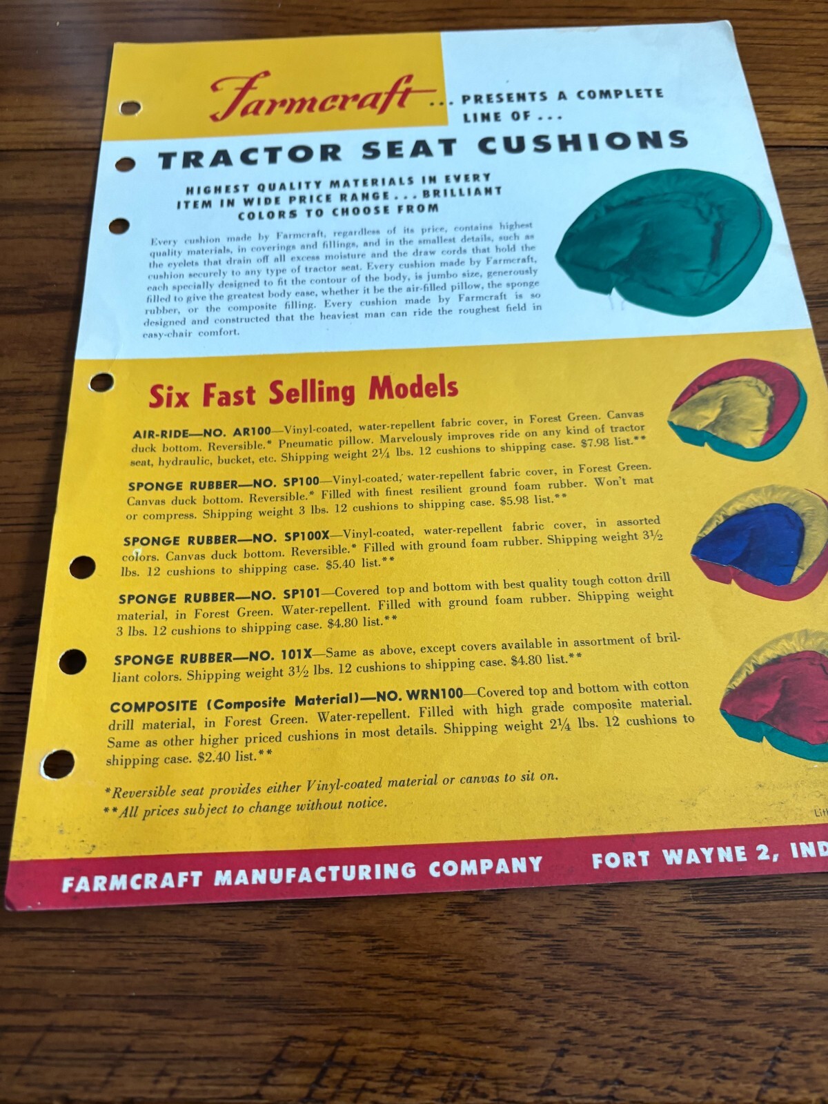 Farmcraft Tractor Seat Cushions Brochure FCCA