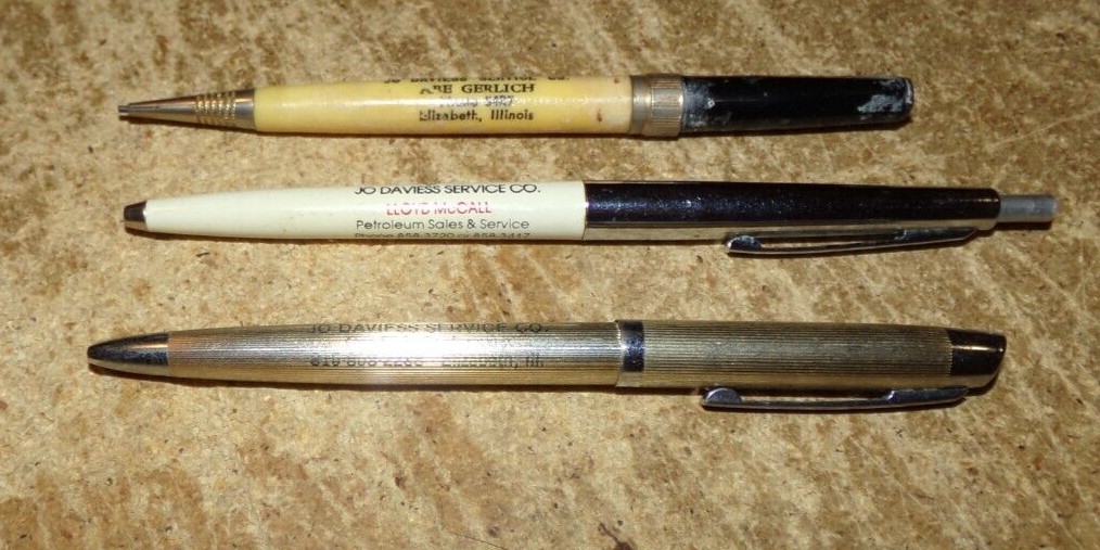 3-lot FS Jo Daviess service co. mechanical pencil + pens in good shape used