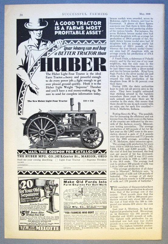 Original 1929 Huber Light 4 Tractor Ad A FARMS MOST PROFITABLE ASSET