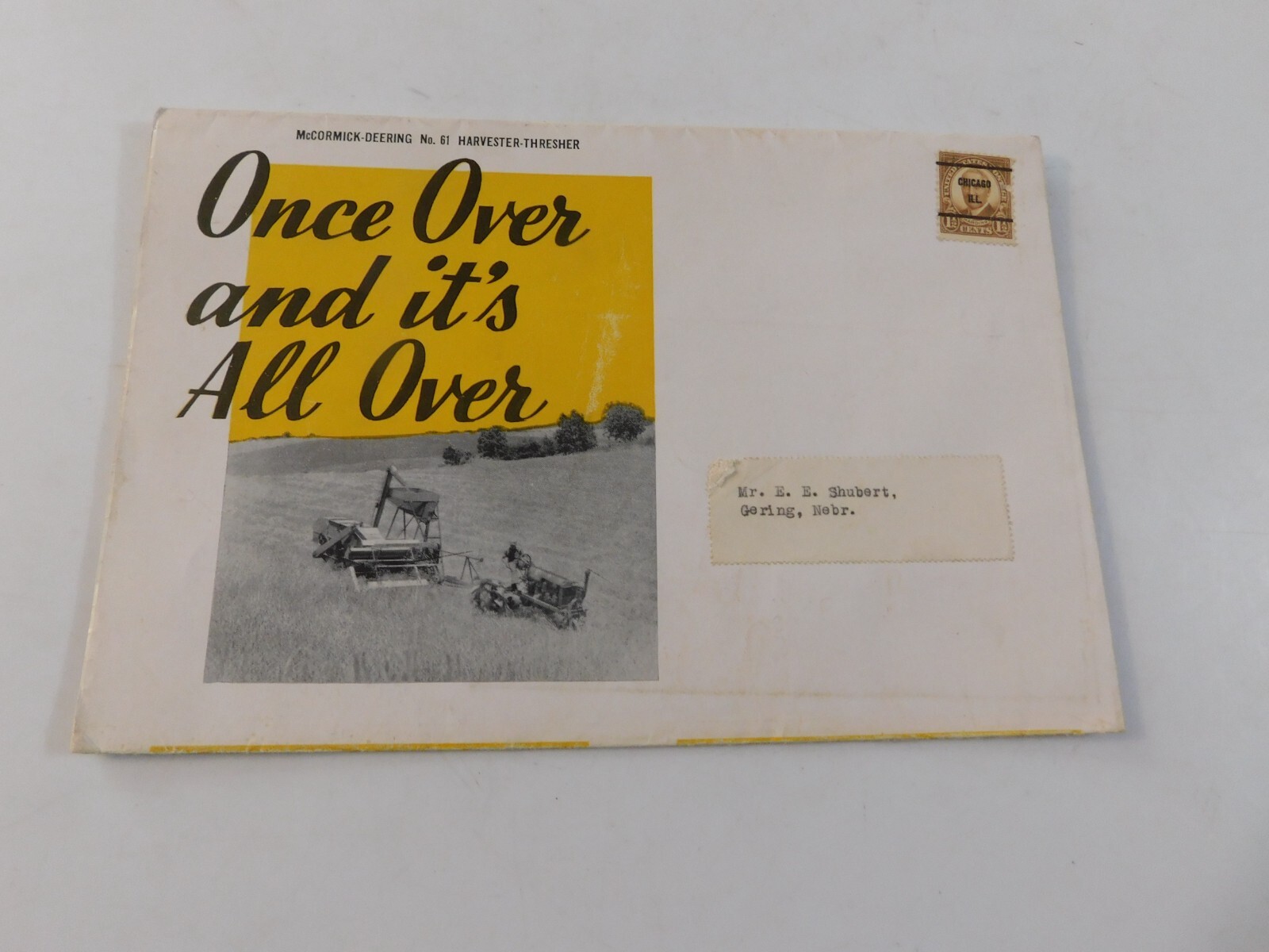McCORMICK DEERING NO. 61 COMBINE THRESHER SALES BROCHURE FOLDOUT GERING NEBRASKA