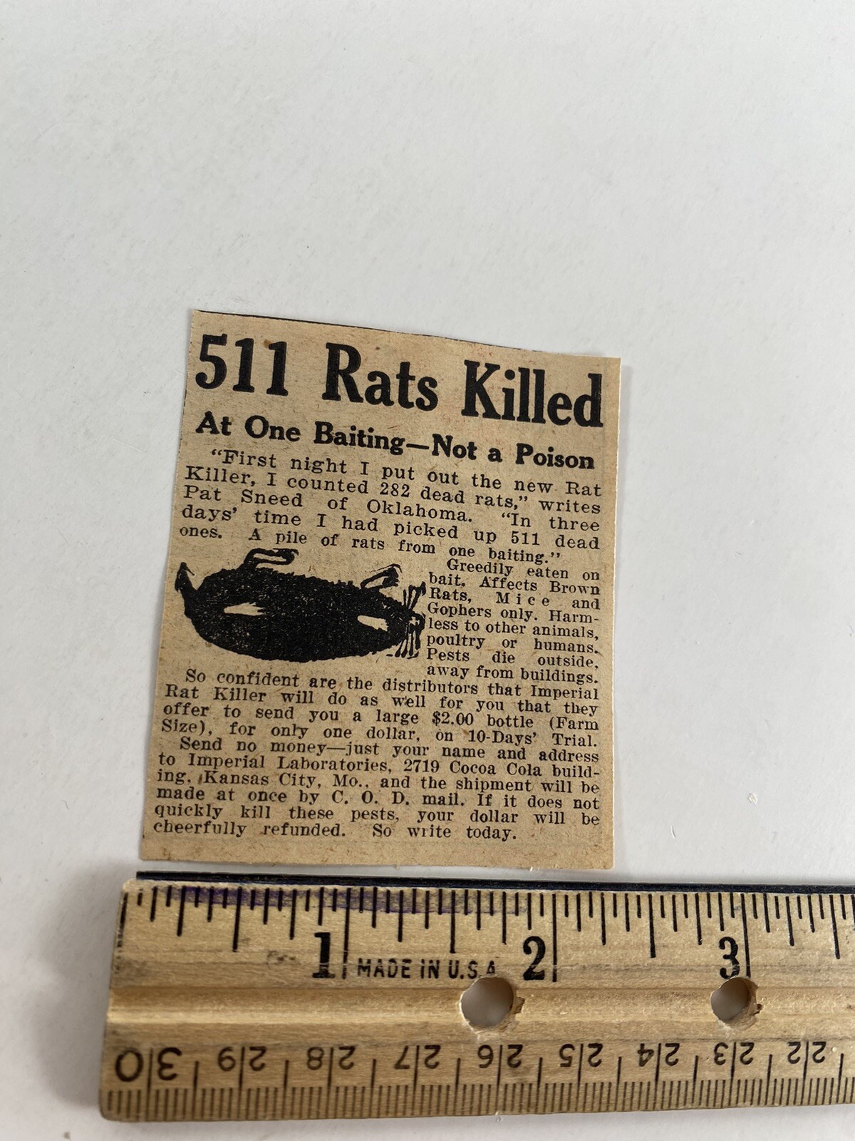 1927 Imperial Rat Killer Vintage Magazine Print Ad Farm Pests Coca-Cola Building