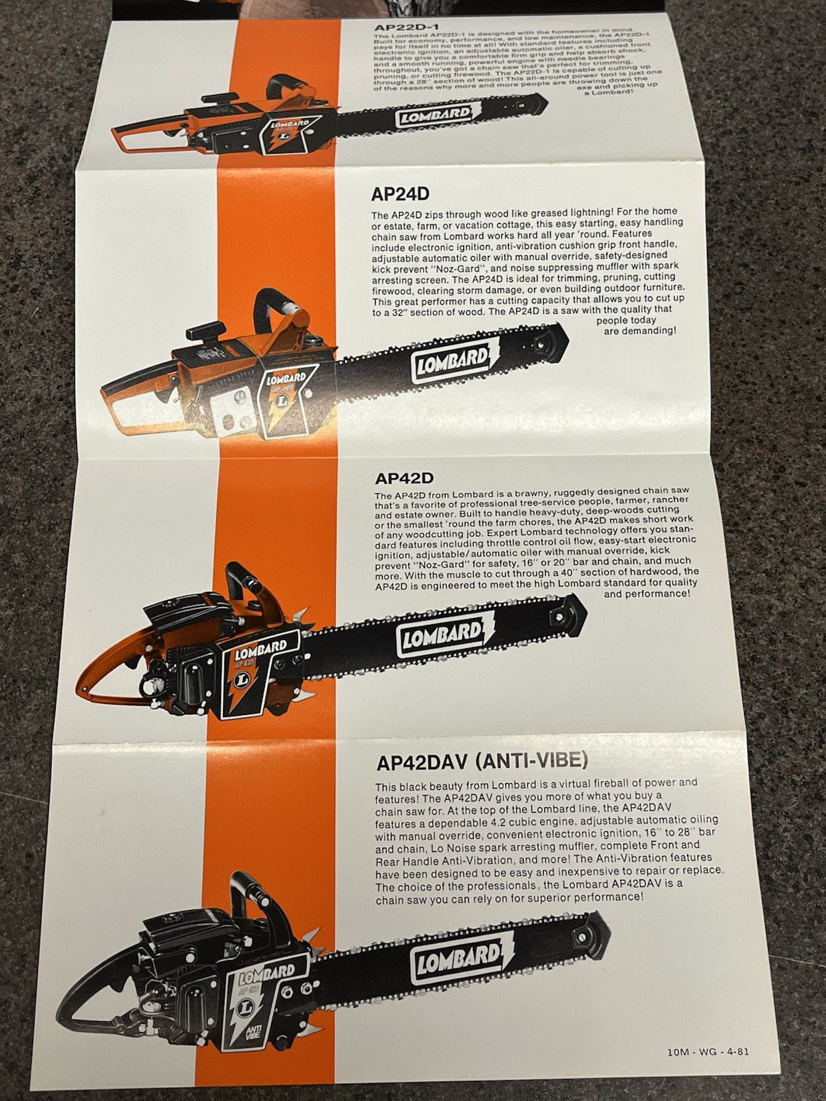 Vtg Lombard Chain Saw Brochure Models And Model Specifications 1980’s
