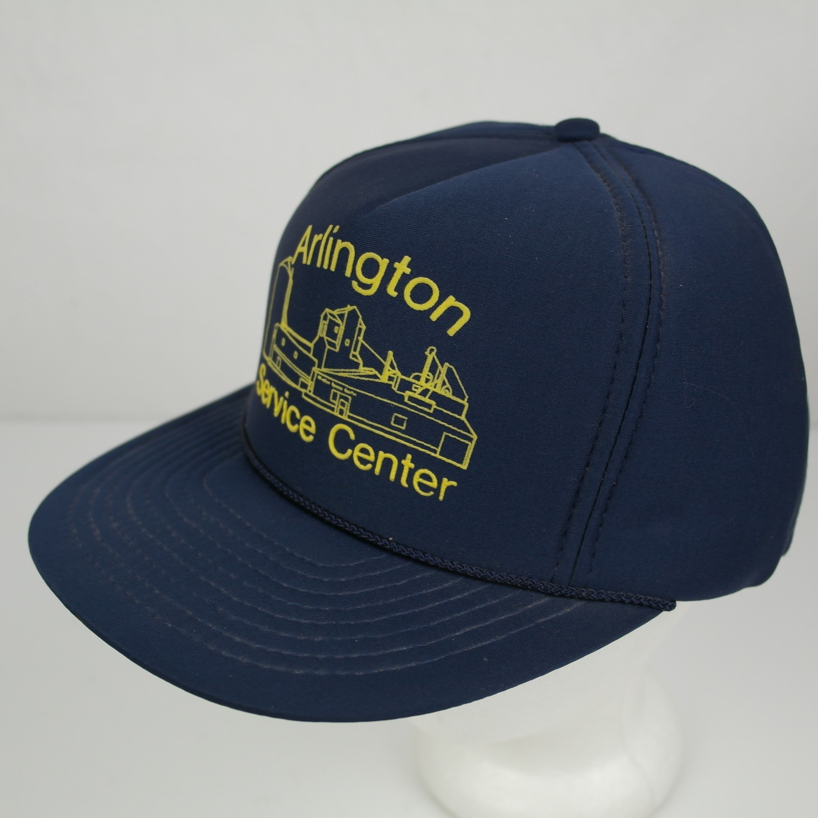 Vintage Arlington Service Center Farmer Mesh Trucker Hat Snapback, Blue Cap