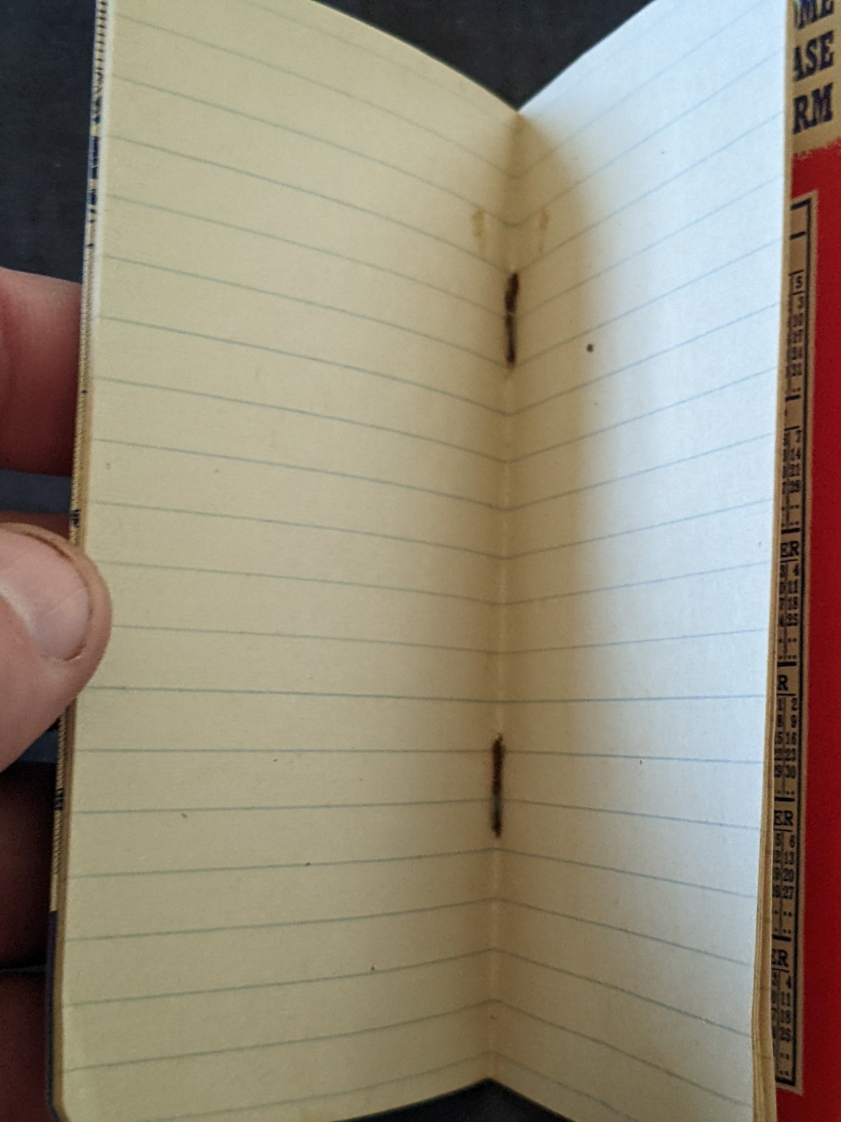 1943-43 Adams Implement pocket note book. Sadelia Missouri