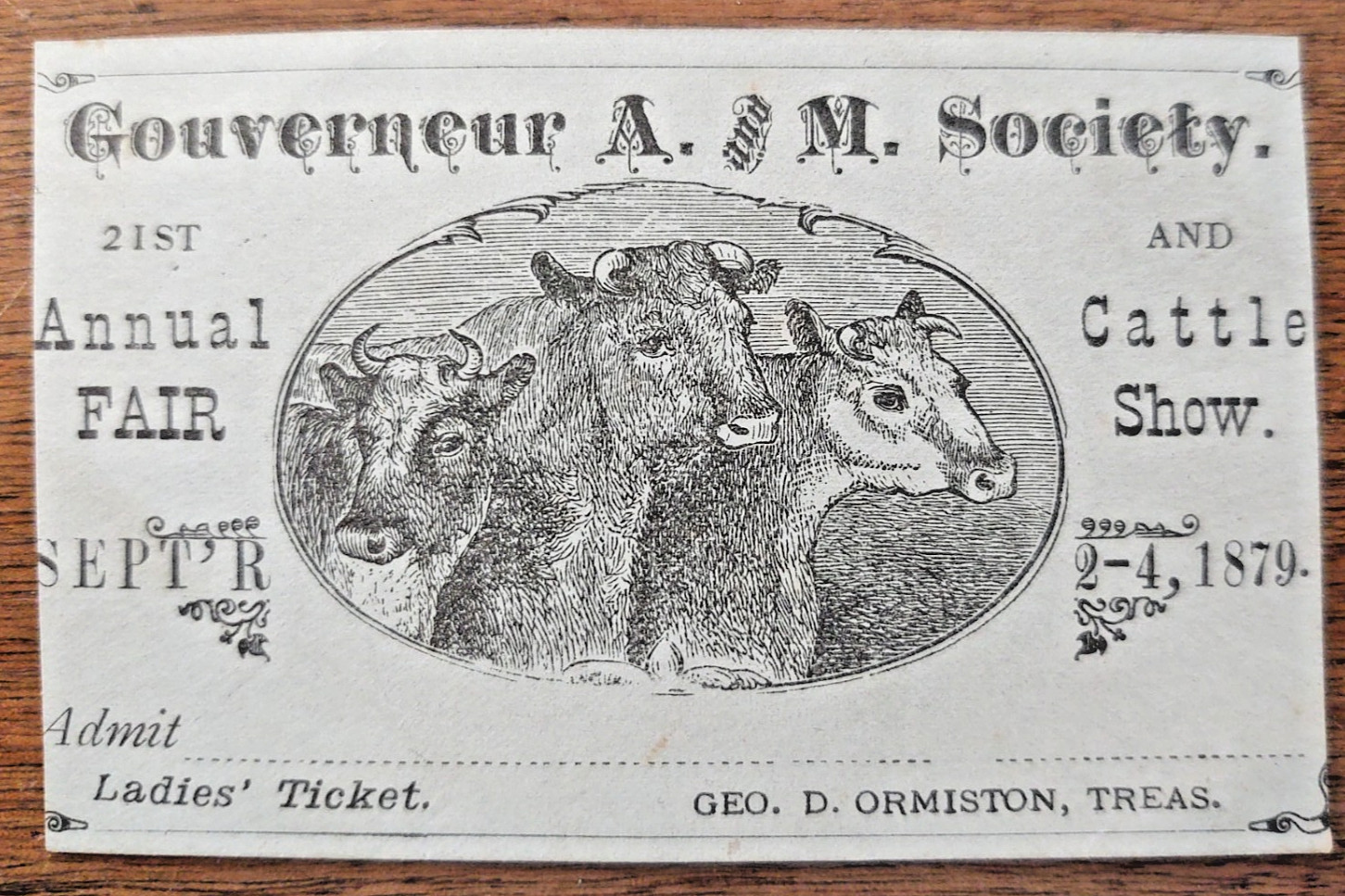 1879 Gouverneur NY 21st Agricultural and Mechanical (A&M) Society Fair Ticket