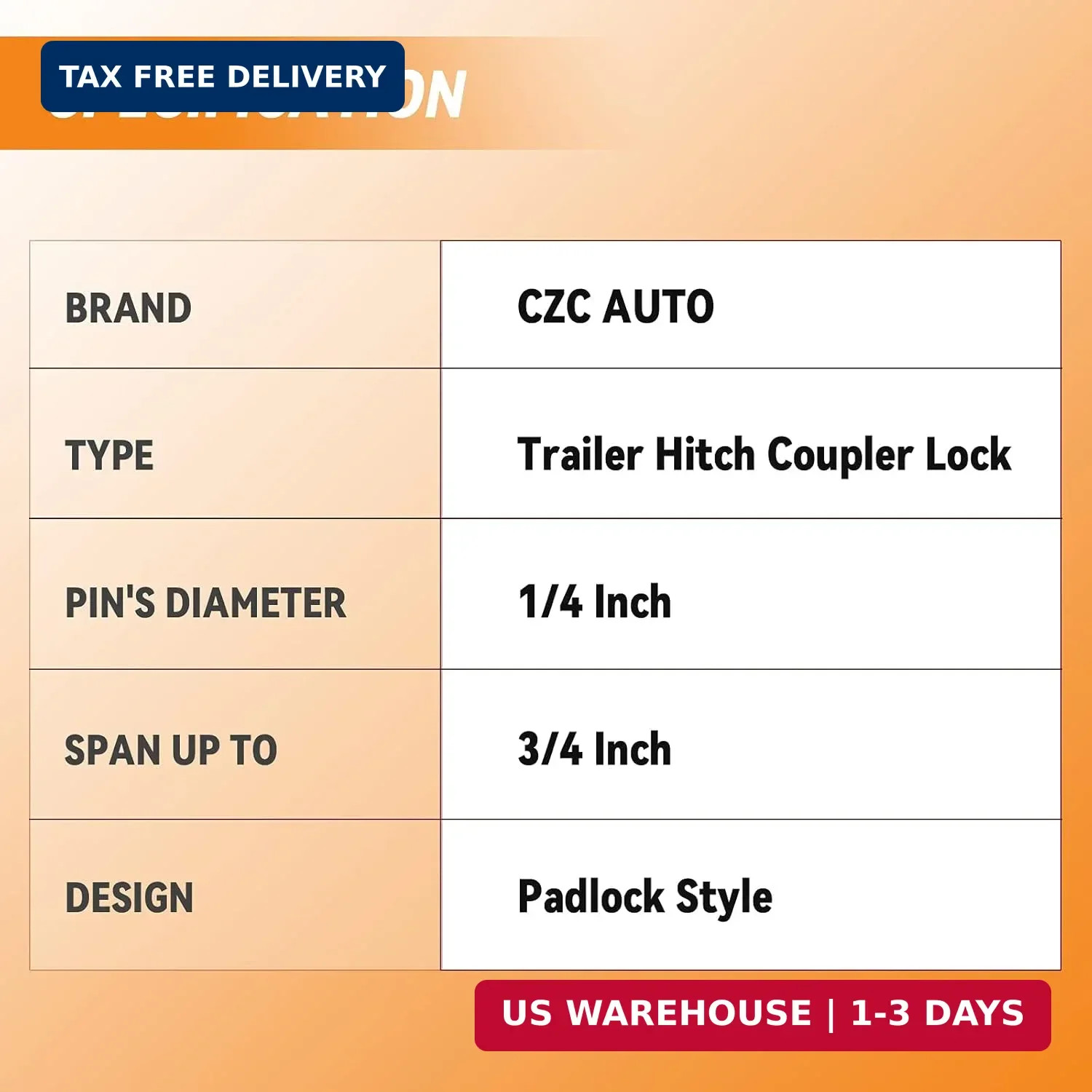 CZC AUTO Trailer Lock Dia 1/4 Inch, Coupler Lock 3/4 Inch Span Trailer Hitch Loc