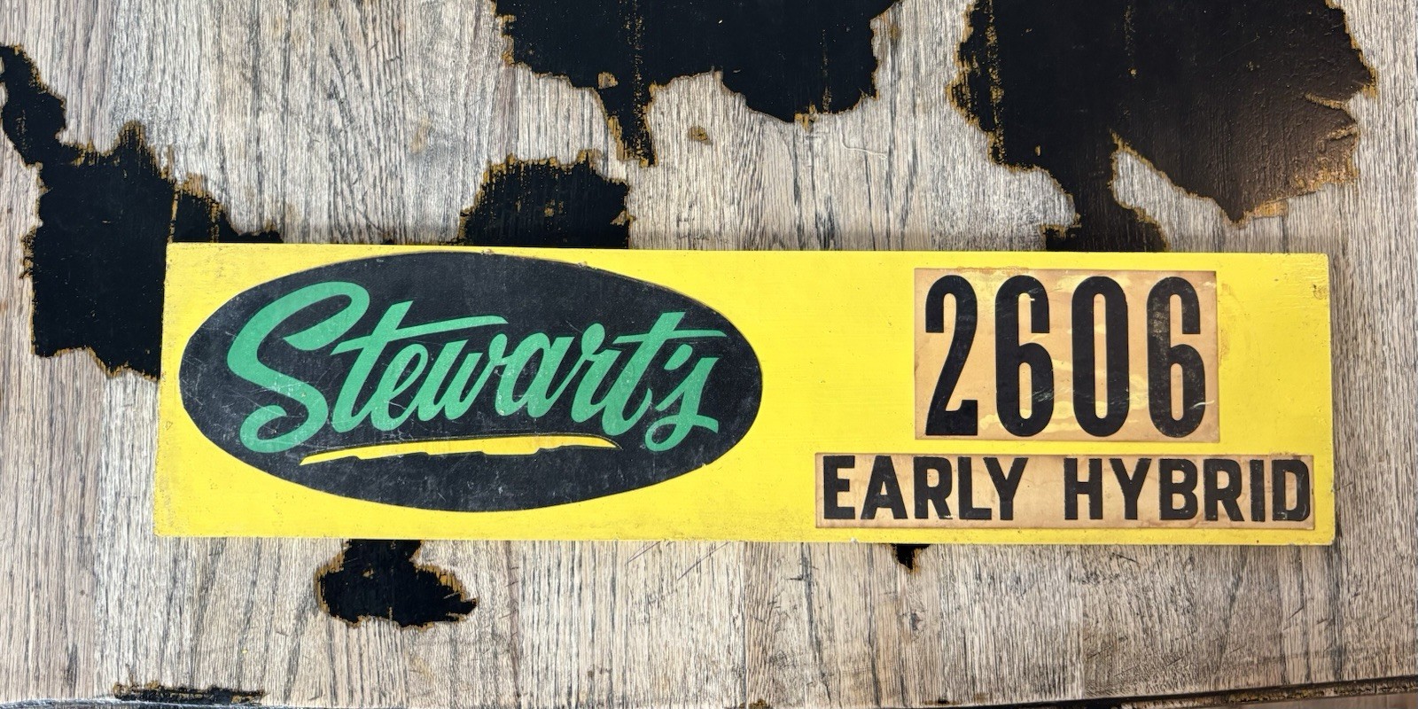 Vintage Stewart Early Hybrid 2606 Farm Seed Sign 24×6 Original Display