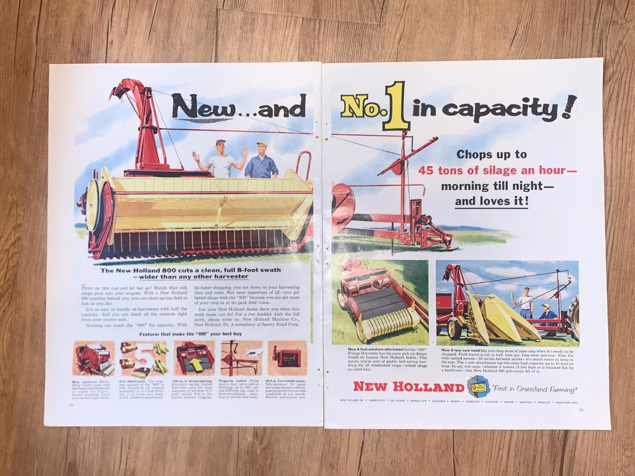 Magazine Ad* – 1956 – New Holland 800 Harvester – New Holland, PA – (two-pages)