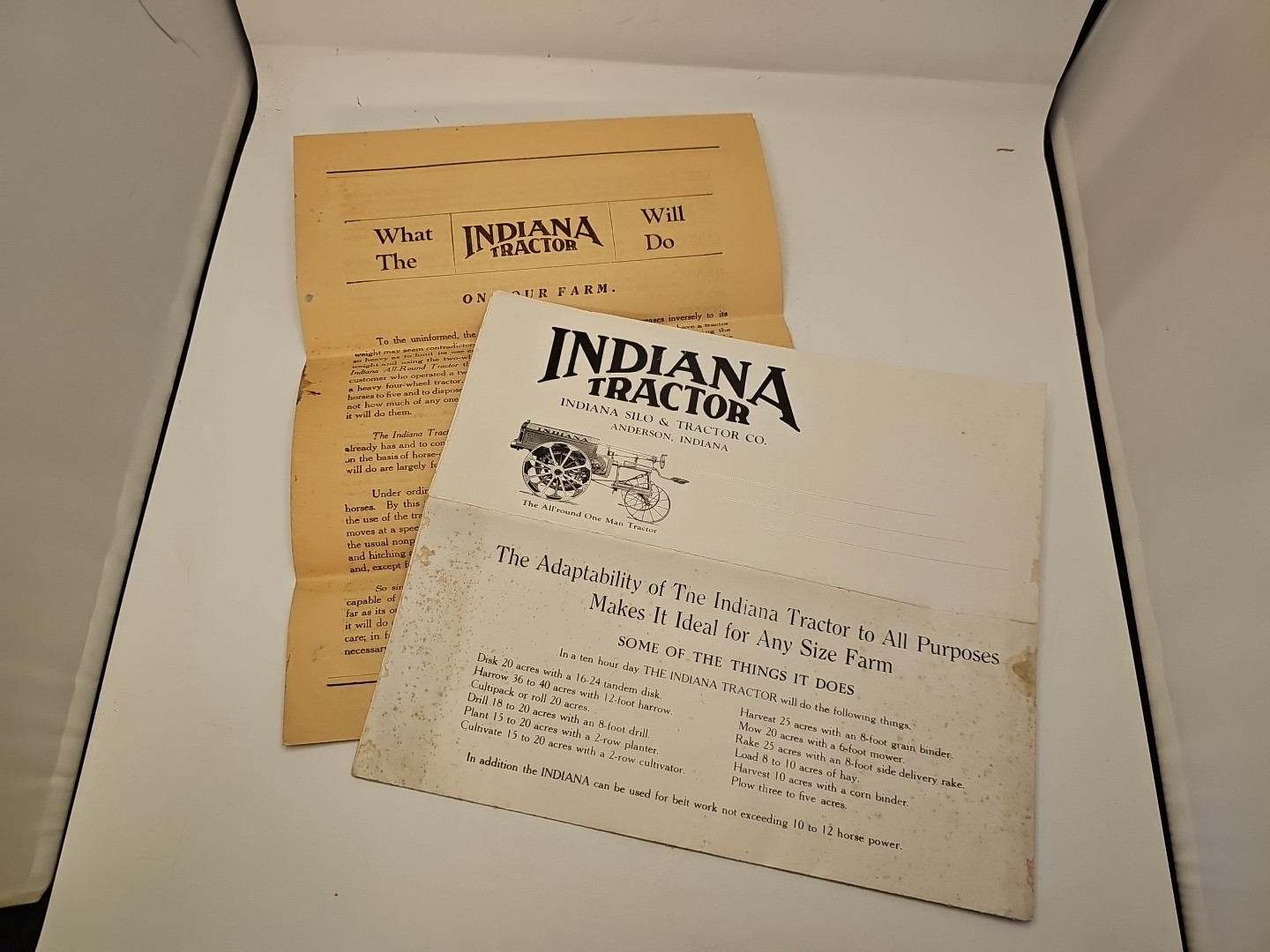 indiana tractor brochure and letter gas engine farm hit miss etc
