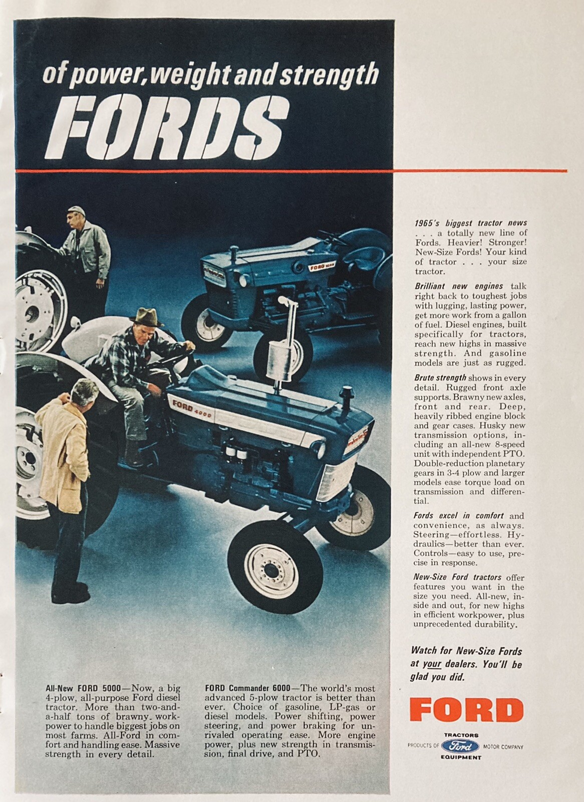 1965 AD.(XH27)~FORD MOTOR CO. NEW-SIZE FORD TRACTOR LINE