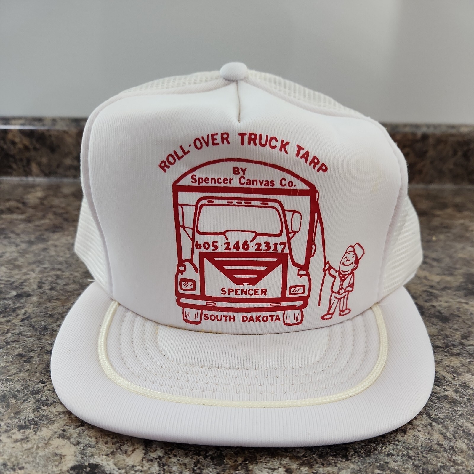 Vintage Roll Over Truck Tarp Spencer Canvas Snapback Trucker Hat South Dakota