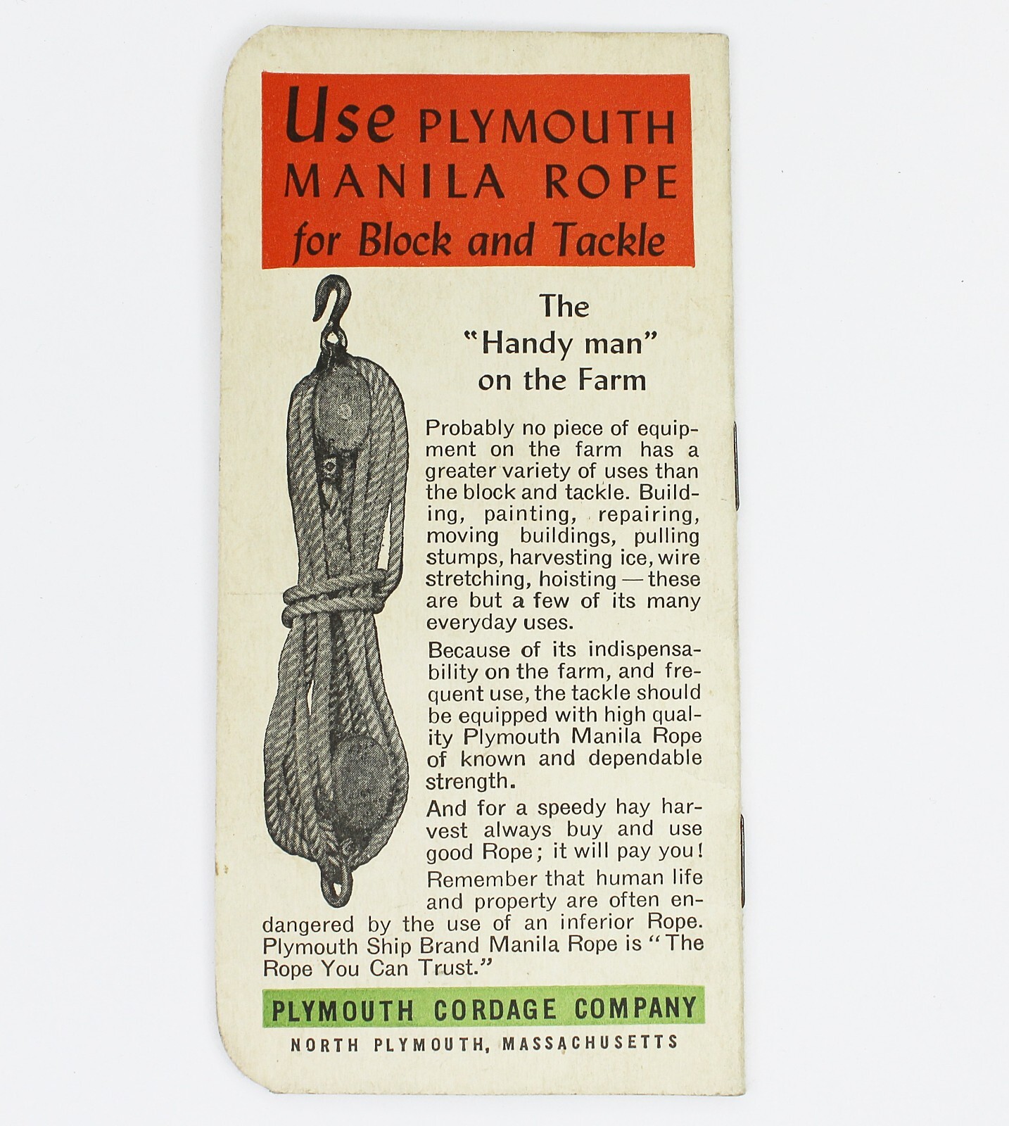 Vintage 1940 PLYMOUTH BINDER TWINE for Grain Harvest Data Notebook