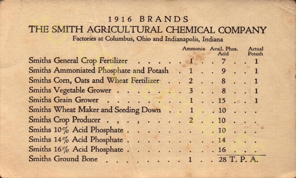 1916 Smith Agricultural Chemical Co. Product List Vintage Ephemera