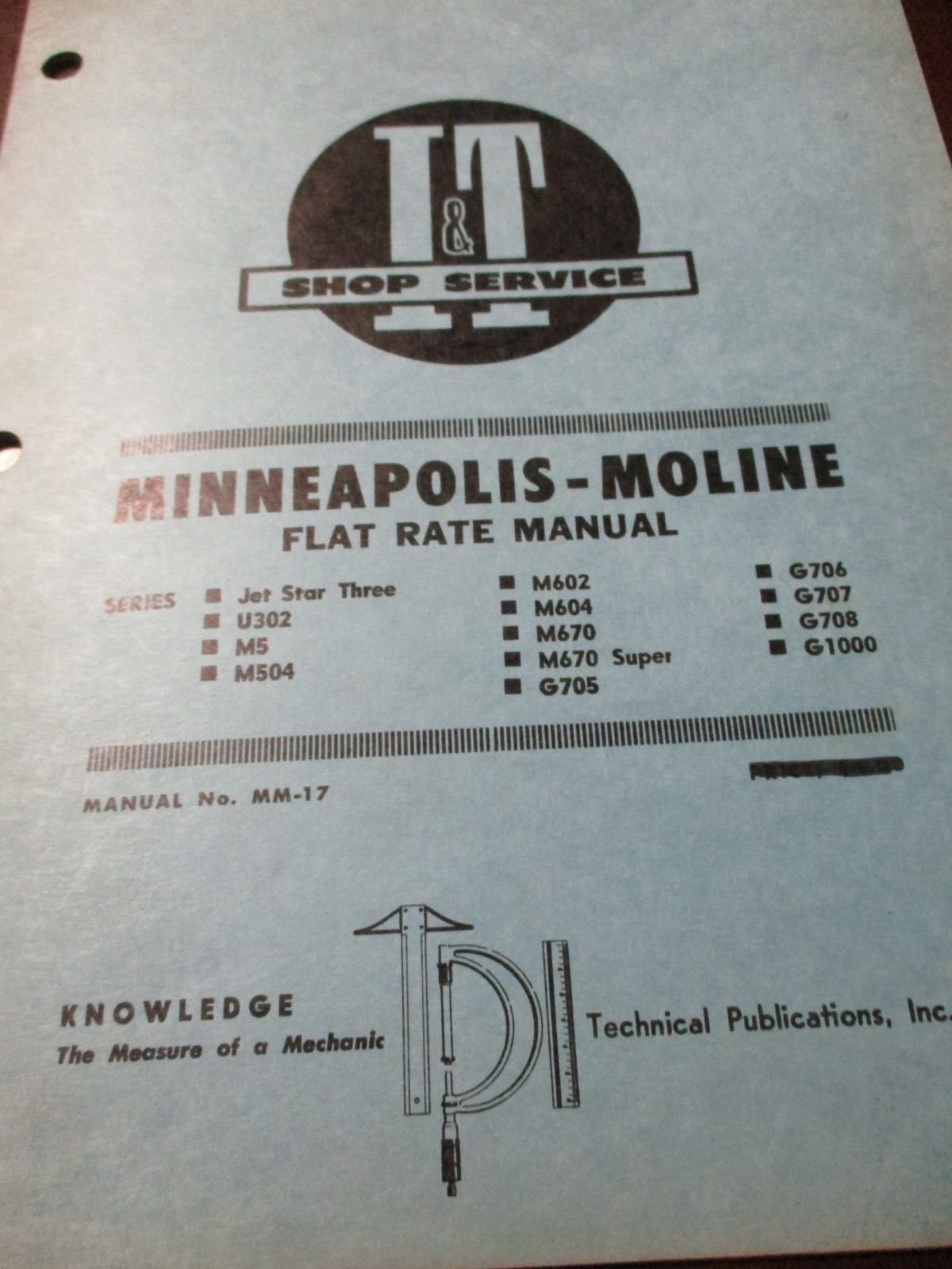 Mpls-Moline Tractors I&T Flat Rate repair time Manual 1967