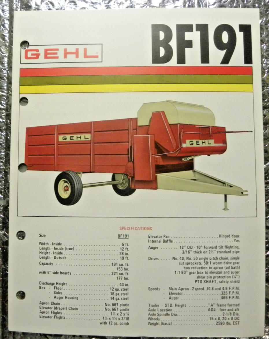 Vintage Factory GEHL Dealer&rsquo;s Brochure Blender Feed Box BF191 BF130