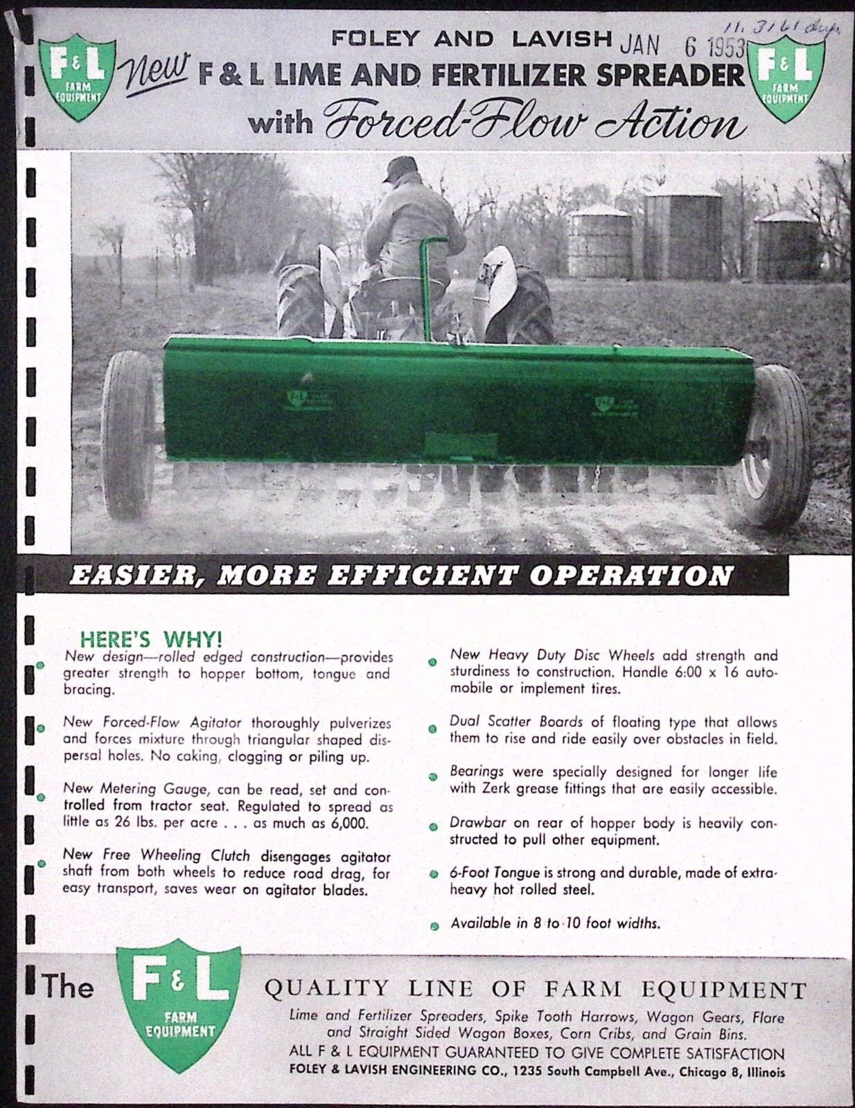 1953 Foley & Lavish Lime & Fertilizer Spreader Brochure F&L Farm Equipment